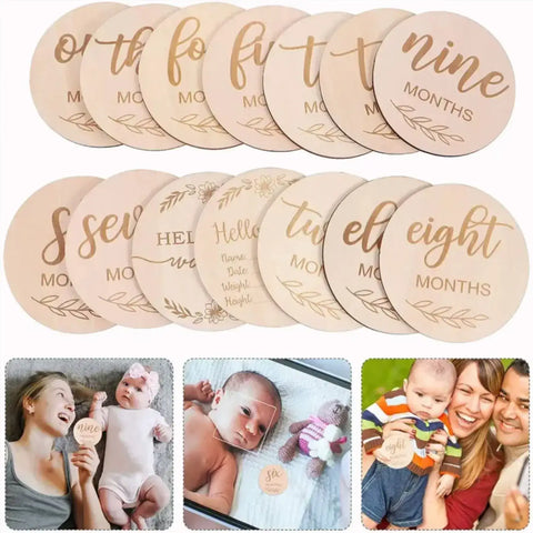Wooden Engraved Words Monthly Milestone Card Set