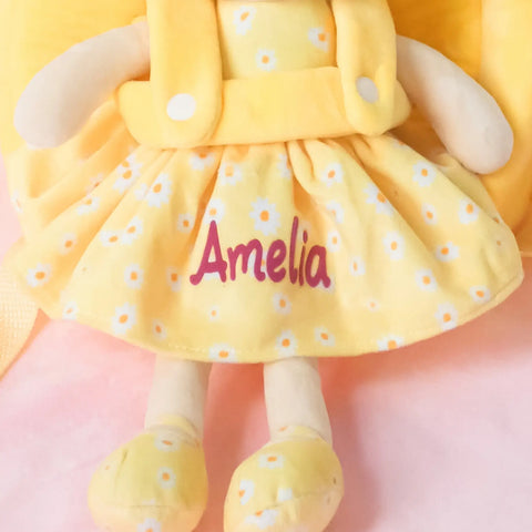 Personalized Flora Belle Girl Doll Backpack - Yellow