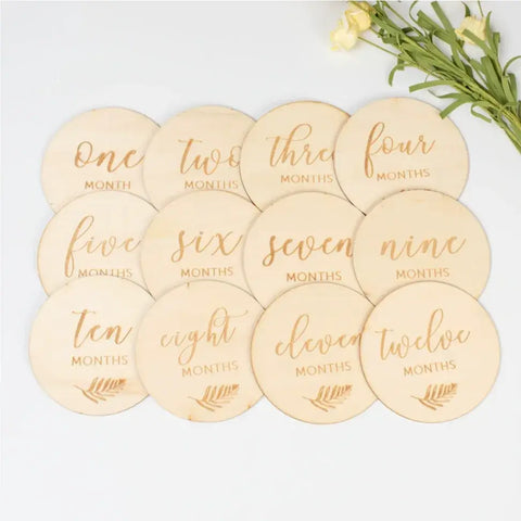 Wooden Engraved Words Monthly Milestone Card Set