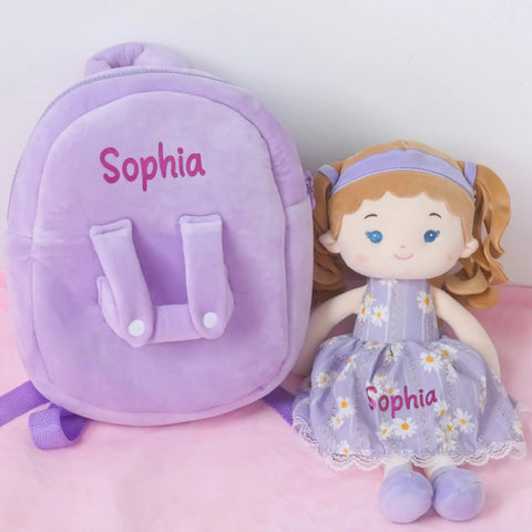 Personalized Daisy Girl Doll Backpack - Purple